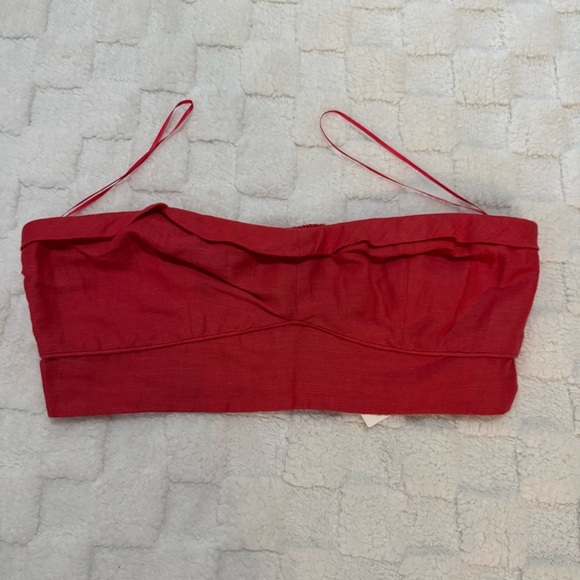 Maeve by Anthropologie Red Strapless Bandeau Crop Top, Linen Blend, Medium NWT - Picture 4 of 6